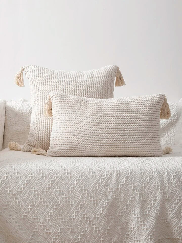 Beige Tassel Cushion Covers